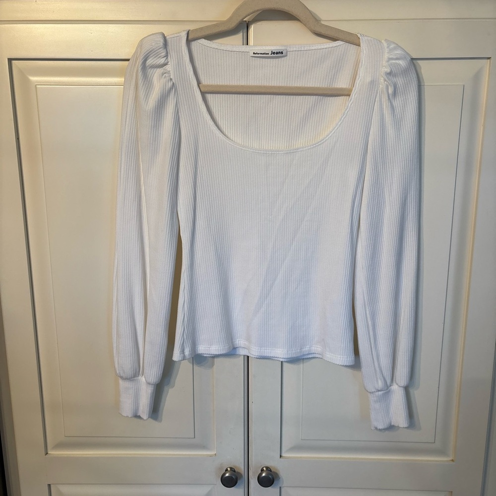 Reformation White Ribbed Long Sleeve Top